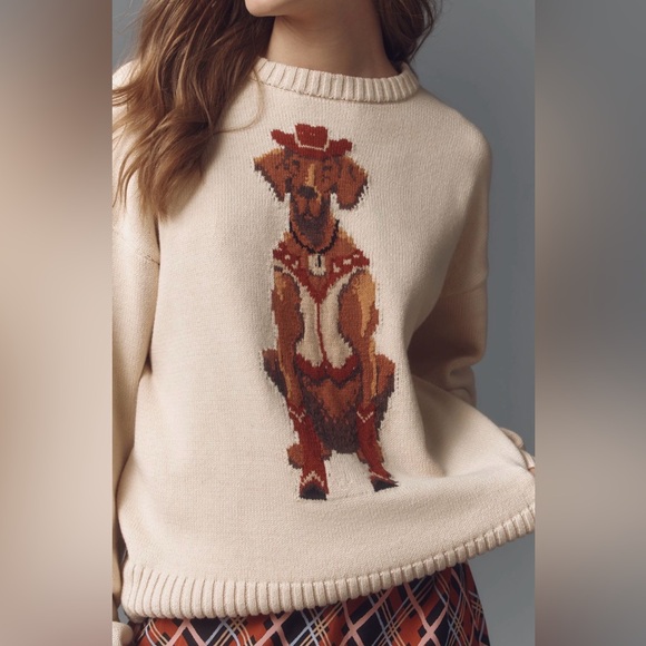 Anthropologie Porridge Jolene Pullover Sweater in Western Dog Motif NEW - Picture 4 of 6